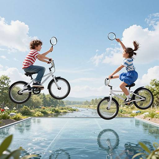 Surreal Kids on Upside-Down Bicycles