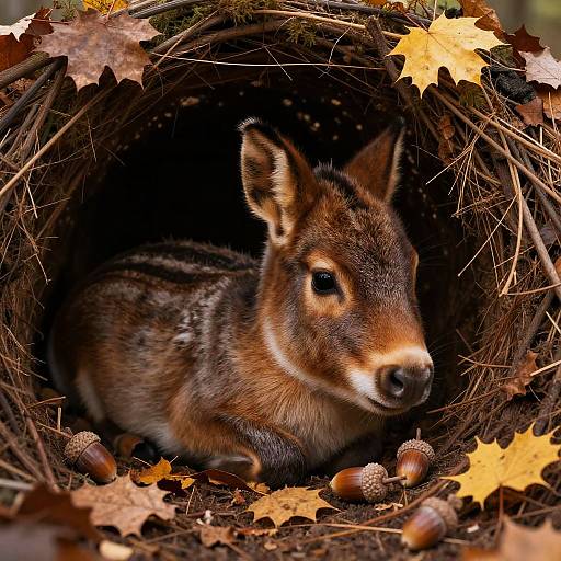 Cozy Baby Hare in Autumn Burrow