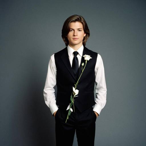 Young Man in Formal Funeral Outfit with White Flower