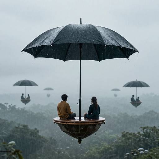 Floating Umbrella Republic in Rain
