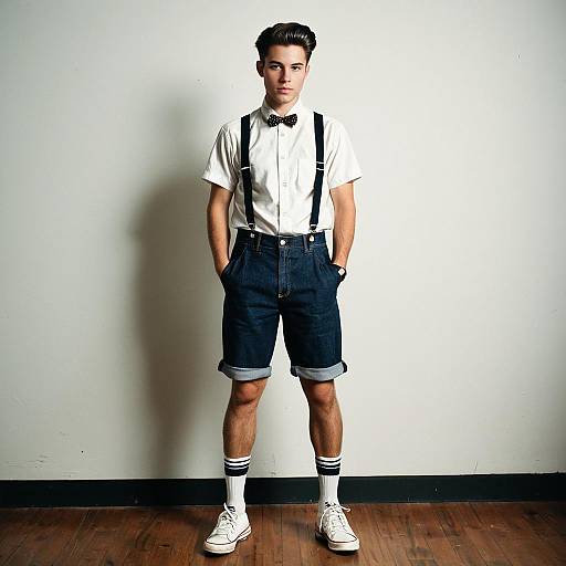 Young man in vintage sock hop costume