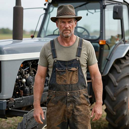 Rugged Man with Vintage Tractor