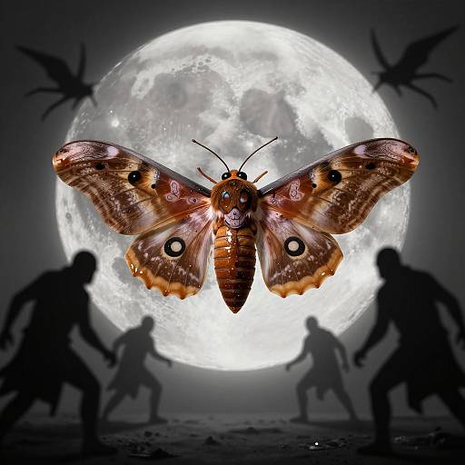 Giant Moth with Assassins Silhouettes at Full Moon