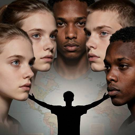 Intense Faces Silhouette and Map Art