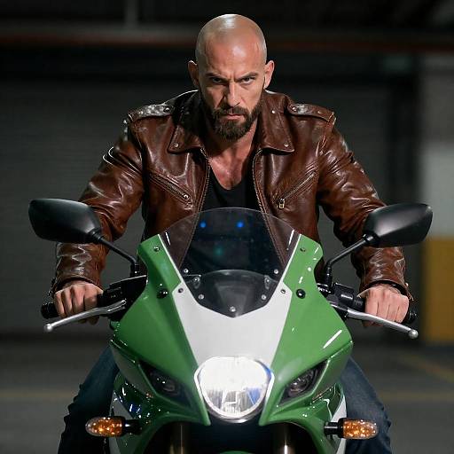 Bearded Biker on Neon Industrial Night