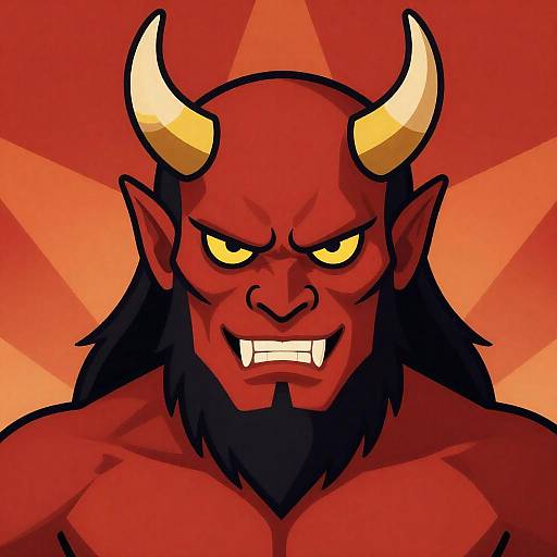 Vibrant Red Demon with Geometric Background