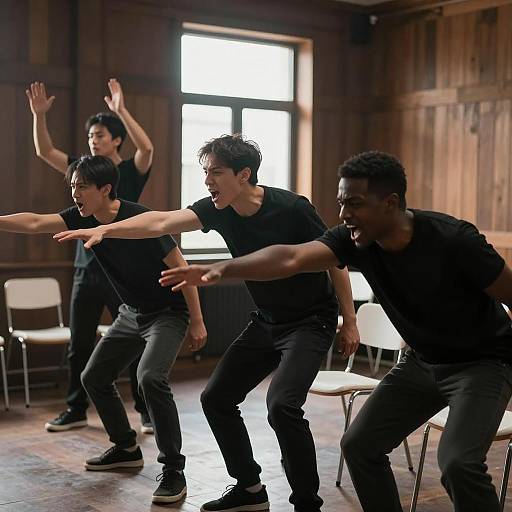 Dramatic Scene of Three Men in Action