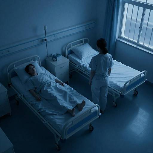 Blue Monochrome Overhead Hospital Scene