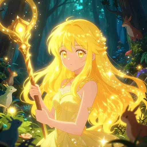 Magical Anime Girl in Enchanted Forest