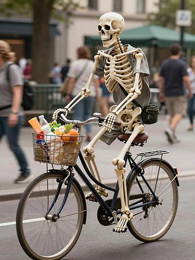 Skeleton in Casual Style Cycling Through Park