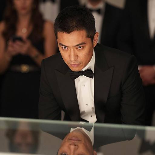 Intense Man in Tuxedo with Reflections