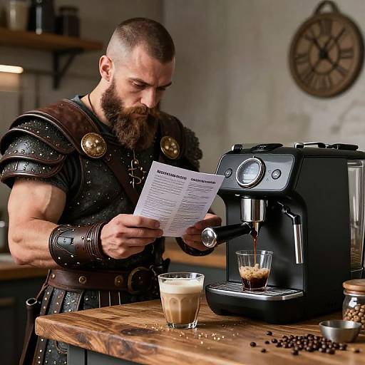Viking Trying Modern Coffee Machine