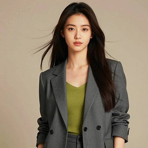 Confident Young Woman in Gray Blazer