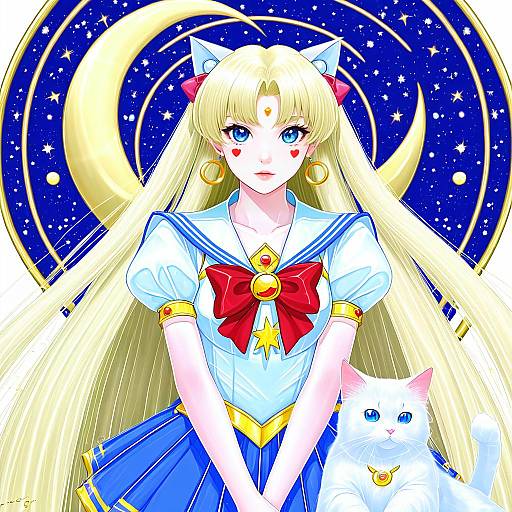 Illustration of Artemis (sailor moon), bishoujo senshi sailor moon in the style of Tenako (mugu77)
