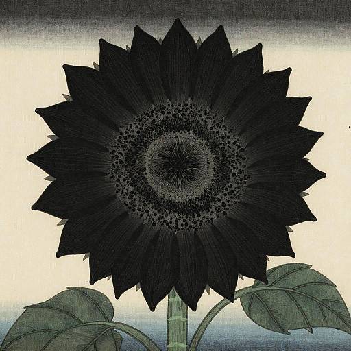 Black Sunflowers in Hokusai Ukiyo-e Style