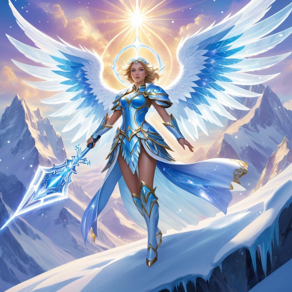 Celestial Angel Descending with Ice Wings