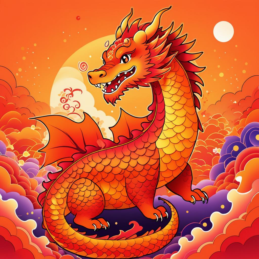 Whimsical Dragon in Sunset Colors