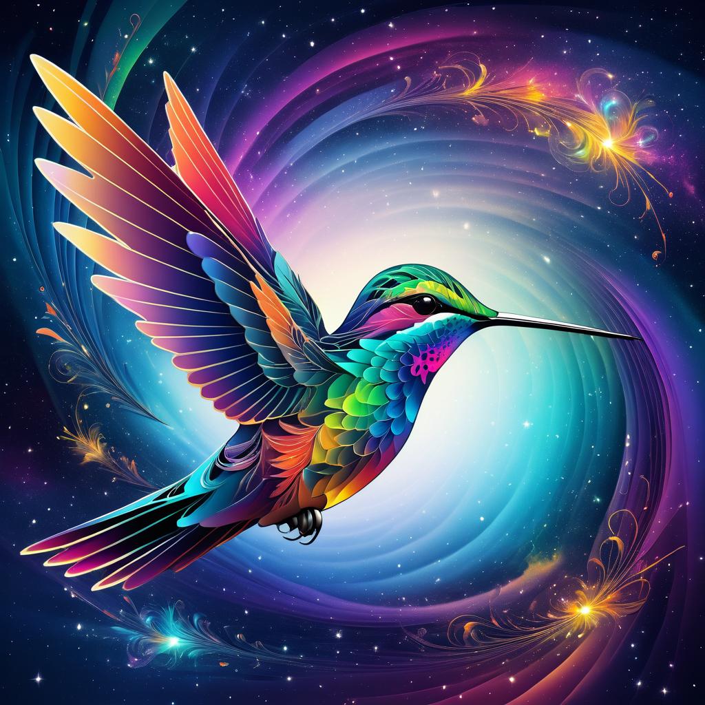 Vibrant Hummingbird in Surreal Galaxy Art