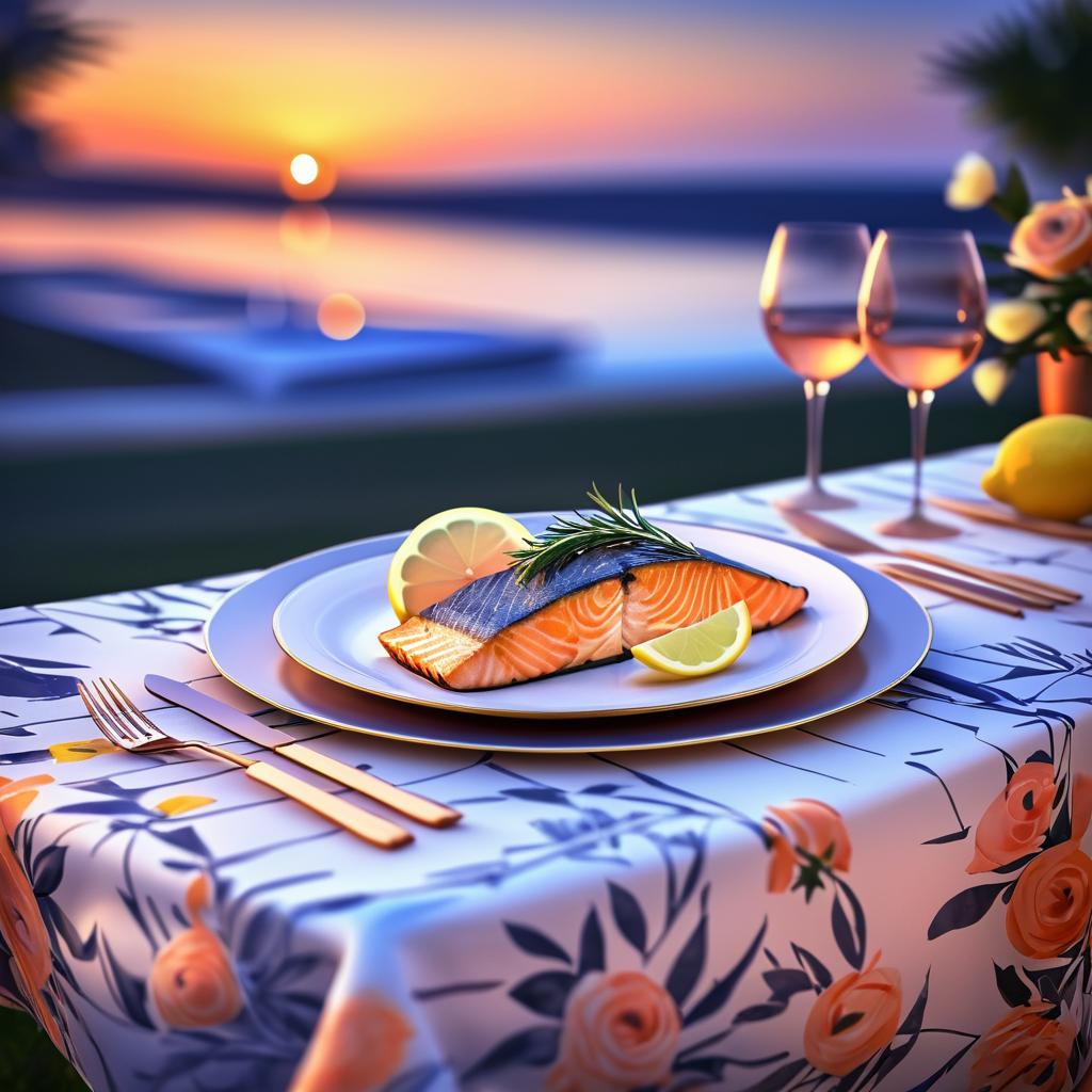 Elegant Twilight Dinner Setting with Salmon