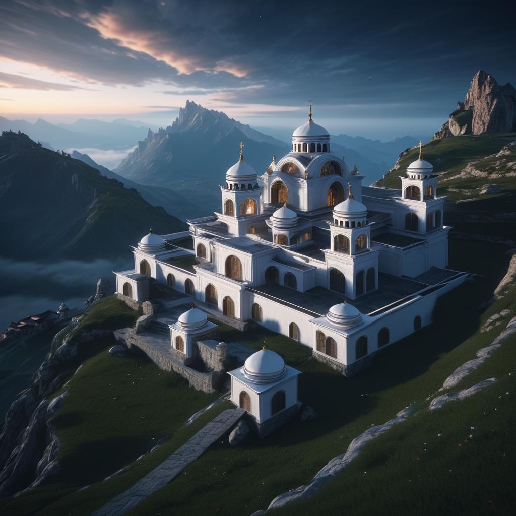 Hyperrealistic Monastery on Mountain Peak