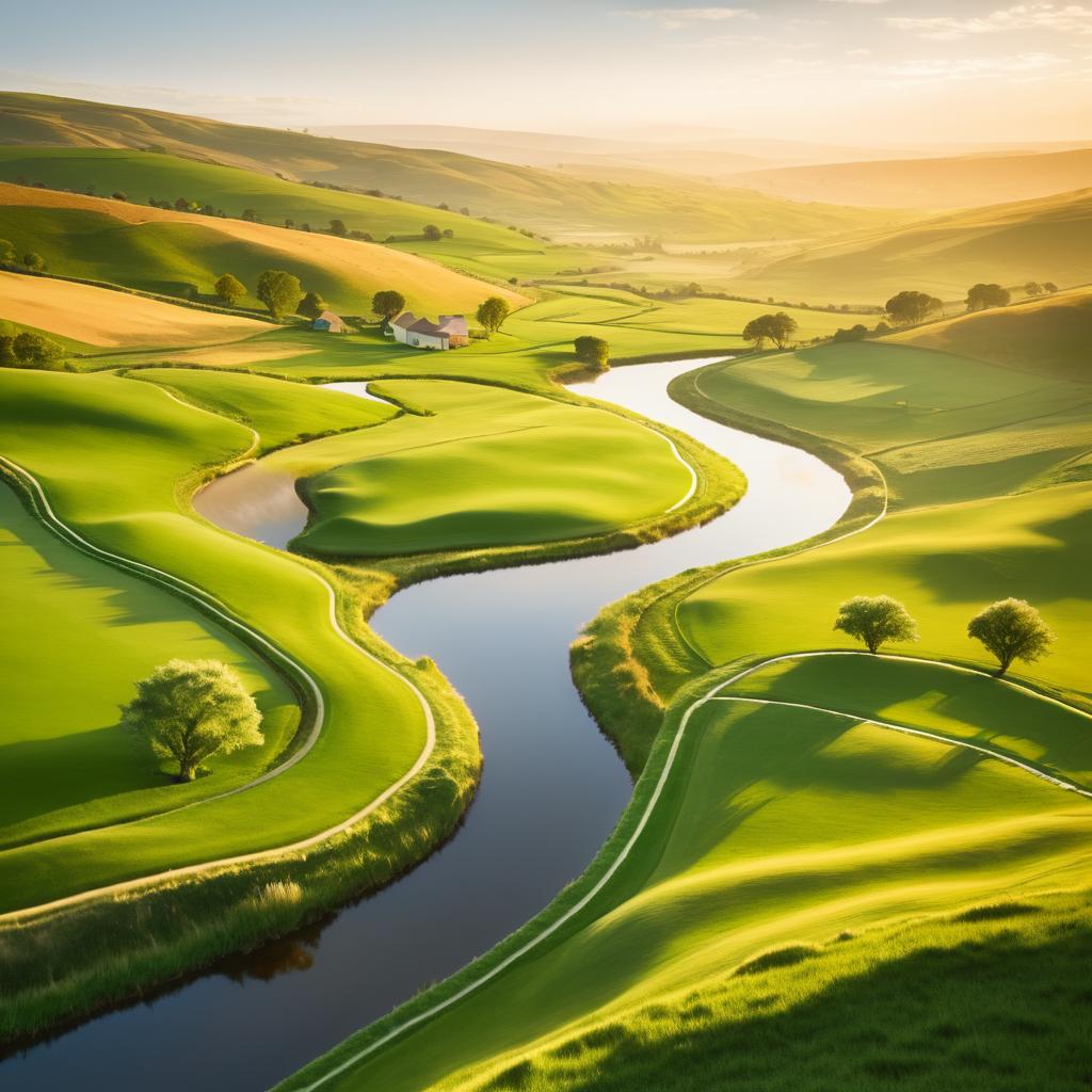 Serene Countryside Under Golden Hour Light