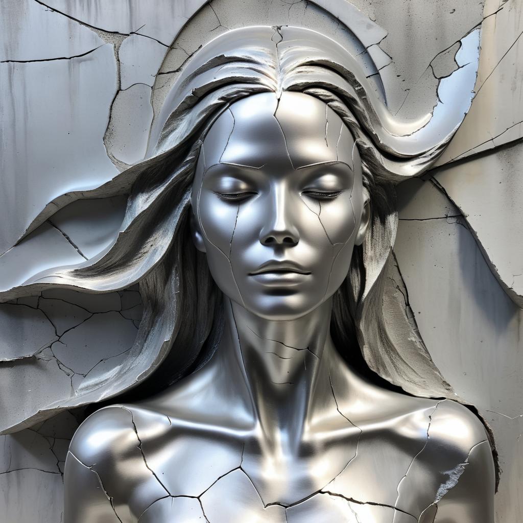 Dynamic Silver Woman Sculpture in Concrete