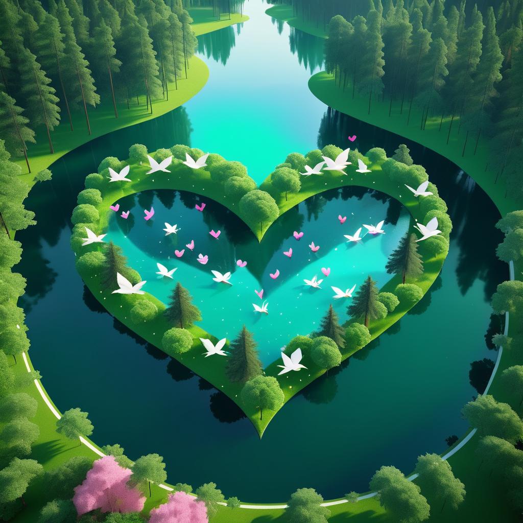 Enchanted Heart-Shaped Lake Fantasy