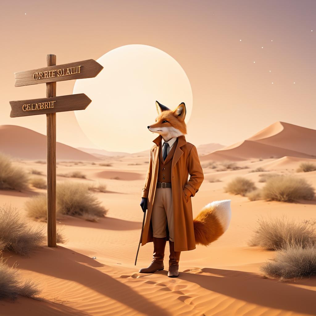 Detective Fox in Dreamy Desert Serenity