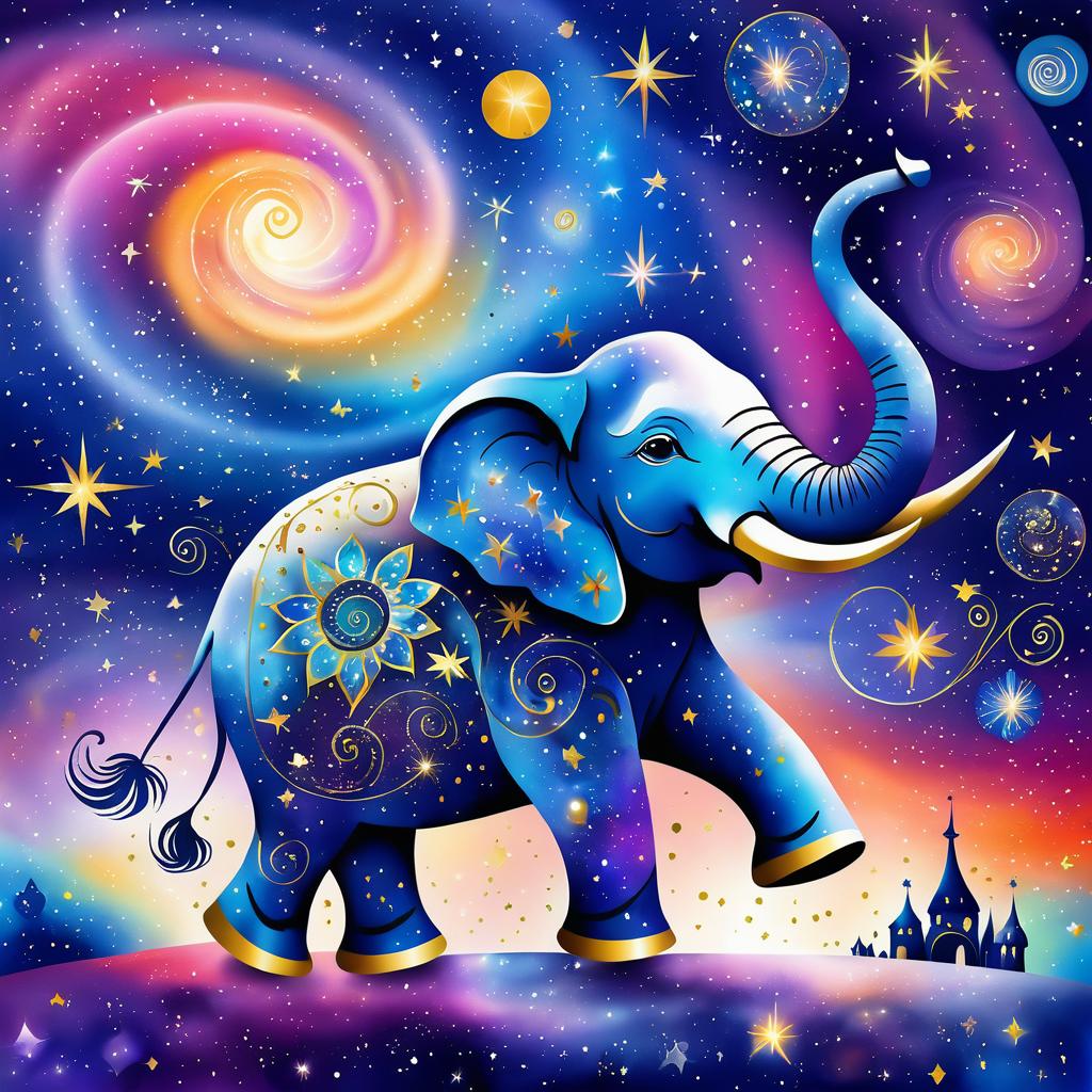 Whimsical Cosmic Elephant Dance Illustration