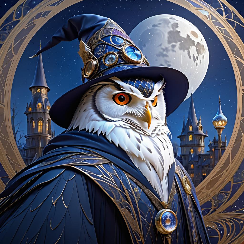 Elegant Owl in Wizard's Hat Illustration