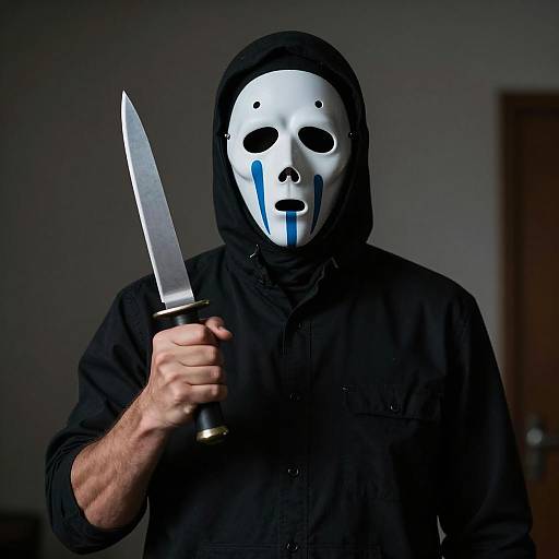 Man in Horror Mask Holding Knife