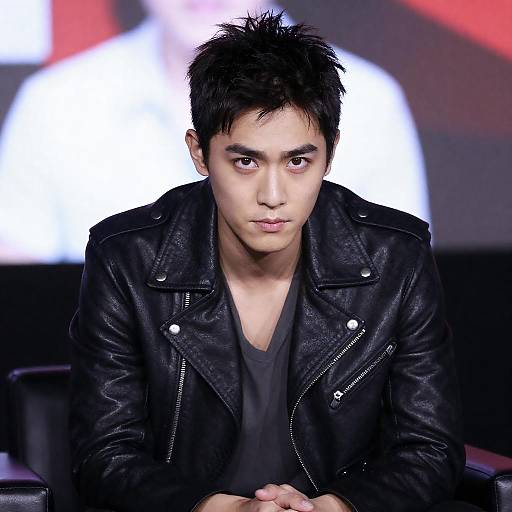 Intense Young Man in Leather Jacket