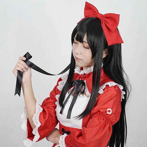 Asian Woman in Red White Cosplay