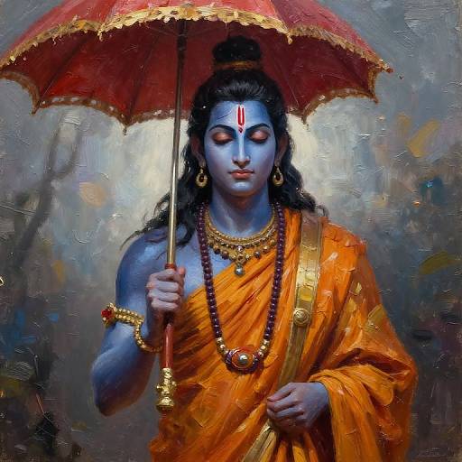 Portrait of Vishnu Avatar Vamana Holding Umbrella