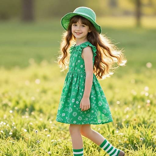 Joyful Girl in Green Meadow
