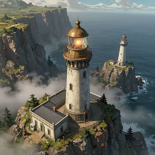 Steampunk Lighthouse on Misty Cliff