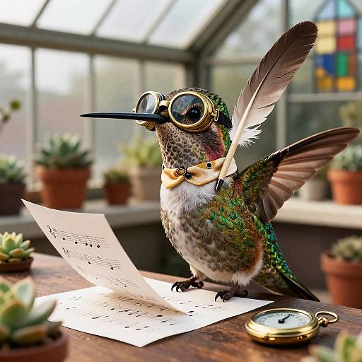 Anthropomorphic Hummingbird Composing Music