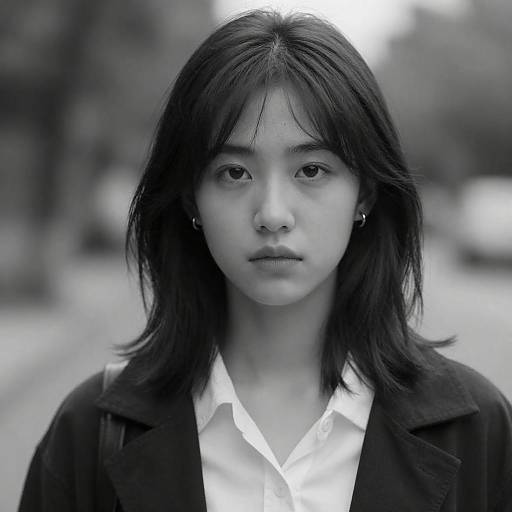 Black and White Portrait of Serious Young Woman