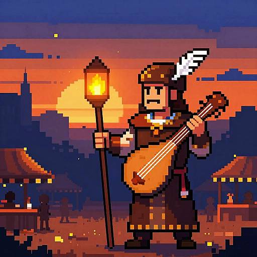 Medieval Bard Pixel Art Scene