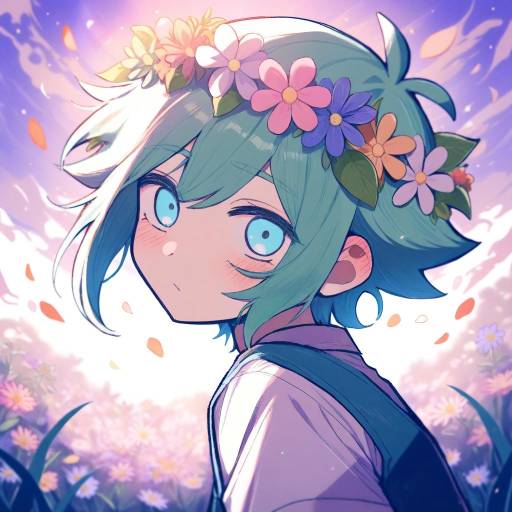 Male Character with Floral Head Wreath