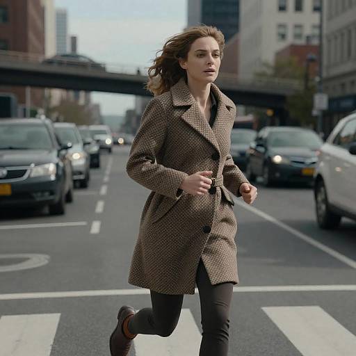 Determined Woman Running Across City Street