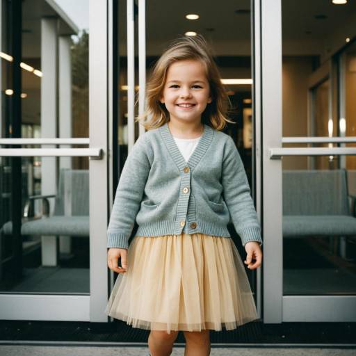 Smiling Toddler Girl in Cardigan and Tulle Skirt