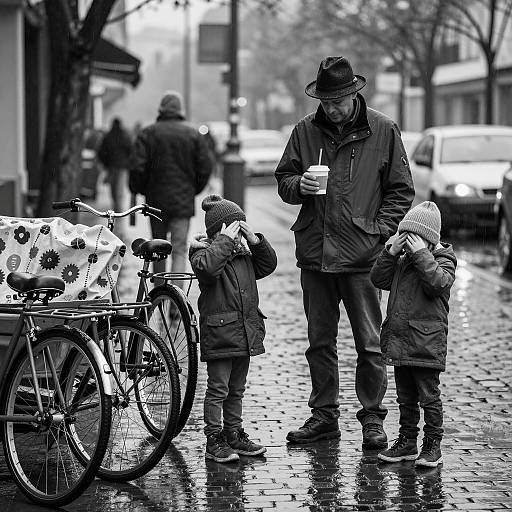 Moody Rainy Street Scene in Black and White