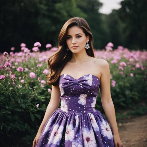 Woman in Strapless Purple Floral Dress Outdoors