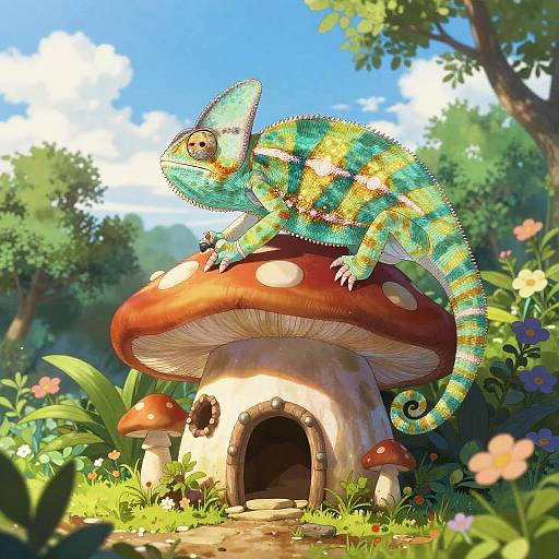 Anime Glimmering Chameleon on Mushroom House