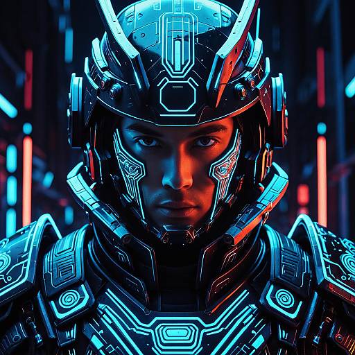 Futuristic Cyberpunk Samurai in Neon Armor