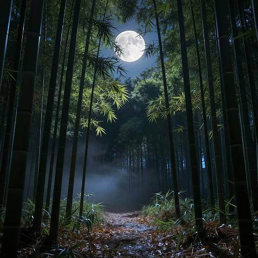 Moonlit Glowing Bamboo Forest