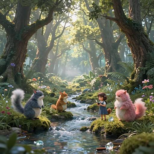 Magical Forest Creatures by Stream