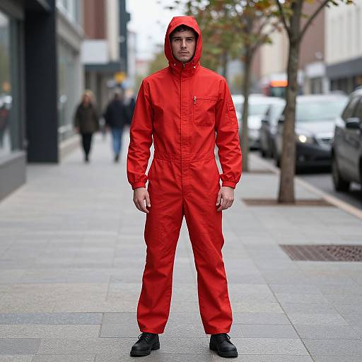 Man in Red Boiler Suit Urban Scene