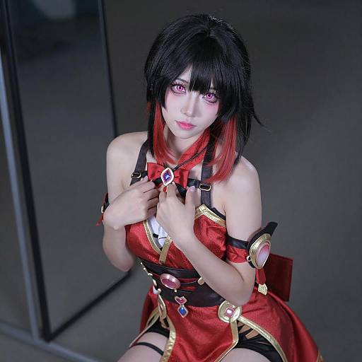 Asian Woman in Red Gold Cosplay